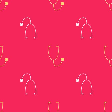 Yellow Stethoscope medical instrument icon isolated seamless pattern on red background. Vector Illustrationのイラスト素材