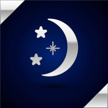 Silver Moon and stars icon isolated on dark blue background. Vector Illustrationのイラスト素材