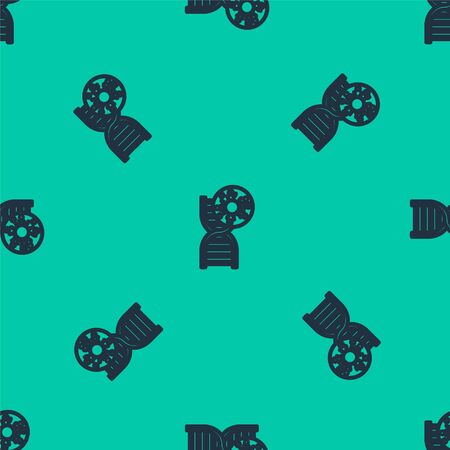 Blue line DNA symbol and virus icon isolated seamless pattern on green background. Vector Illustration.のイラスト素材