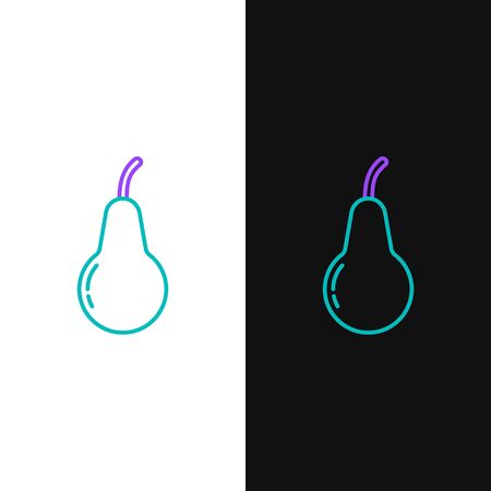 Line Pear icon isolated on white and black background. Fruit with leaf symbol. Colorful outline concept. Vectorのイラスト素材