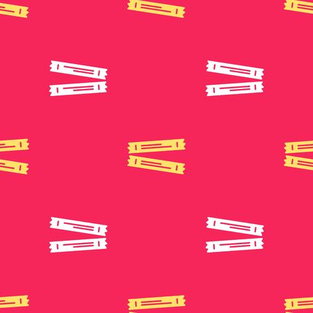Yellow Sugar stick packets icon isolated seamless pattern on red background. Blank individual package for bulk food products as coffee, salt, spices. Vector.のイラスト素材