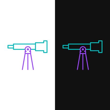 Line Telescope icon isolated on white and black background. Scientific tool. Education and astronomy element, spyglass and study stars. Colorful outline concept. Vector.のイラスト素材