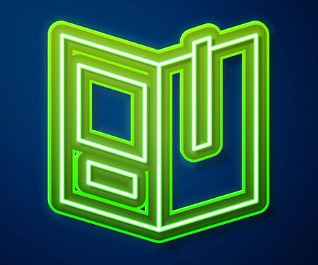Glowing neon line Open book icon isolated on blue background. Vector. Illustrationのイラスト素材