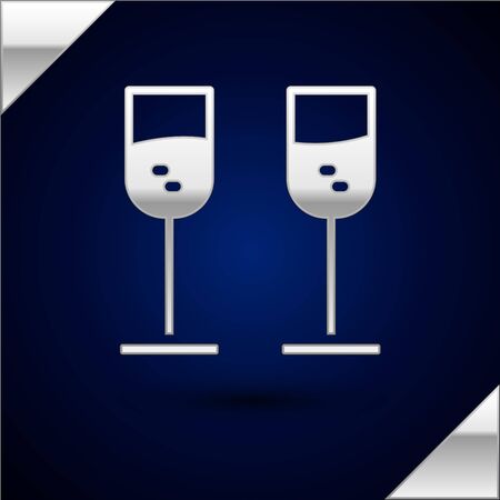 Silver Glass of champagne icon isolated on dark blue background. Vector.のイラスト素材