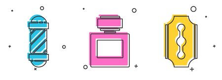 Set Classic Barber shop pole, Aftershave and Blade razor icon. Vector.のイラスト素材