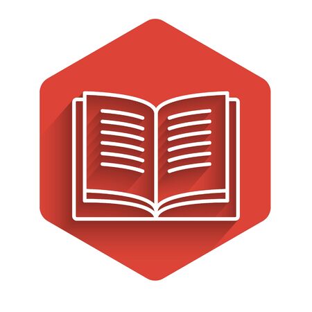 White line Math system of equation solution on speech bubble icon isolated with long shadow. Red hexagon button. Vector Illustrationのイラスト素材