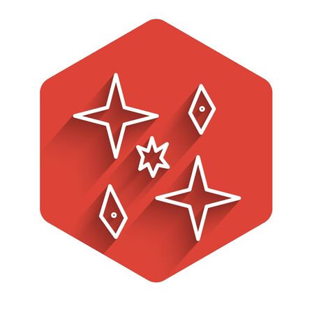 White line Planet icon isolated with long shadow. Red hexagon button. Vector Illustration.のイラスト素材