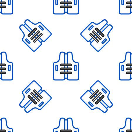 Line Life jacket icon isolated seamless pattern on white background. Life vest icon. Extreme sport. Sport equipment. Colorful outline concept. Vectorのイラスト素材