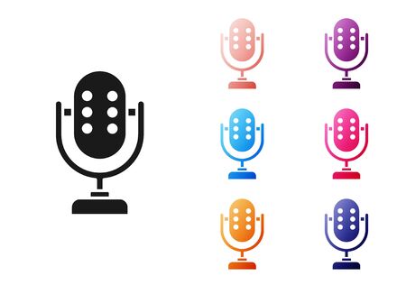 Black Microphone icon isolated on white background. On air radio mic microphone. Speaker sign. Set icons colorful. Vectorのイラスト素材