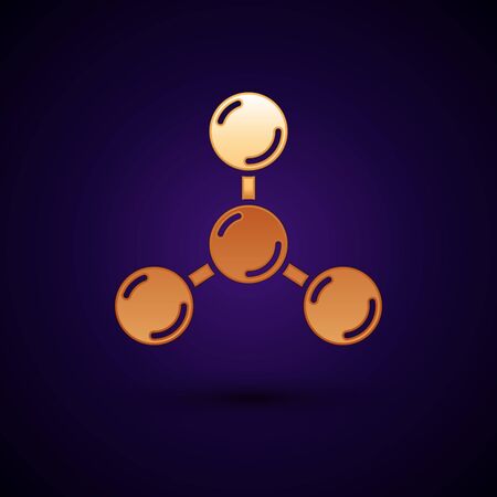 Gold Molecule icon isolated on black background. Structure of molecules in chemistry, science teachers innovative educational poster. Vectorのイラスト素材
