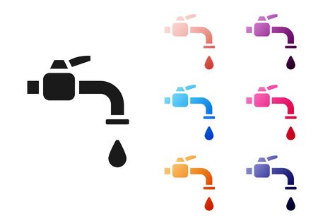 Black Water tap icon isolated on white background. Set icons colorful. Vector Illustrationのイラスト素材