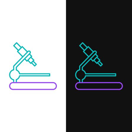 Line Microscope icon isolated on white and black background. Chemistry, pharmaceutical instrument, microbiology magnifying tool. Colorful outline concept. Vector.のイラスト素材