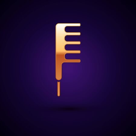 Gold Hairbrush icon isolated on dark blue background. Comb hair sign. Barber symbol. Vector Illustration.のイラスト素材