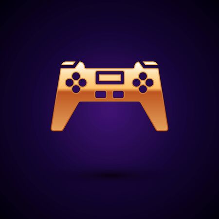 Gold Gamepad icon isolated on black background. Game controller. Vector Illustration.のイラスト素材