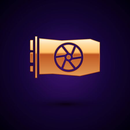 Gold Video graphic card icon isolated on black background. Vector Illustration.のイラスト素材