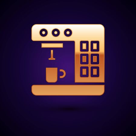 Gold Coffee machine icon isolated on black background. Vector Illustration.のイラスト素材