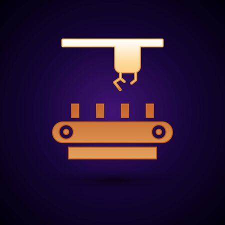 Gold Factory conveyor system belt icon isolated on black background. Robot industry concept. Vector Illustration.のイラスト素材