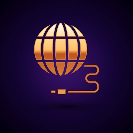 Gold Global technology or social network icon isolated on black background. Vector Illustration.のイラスト素材