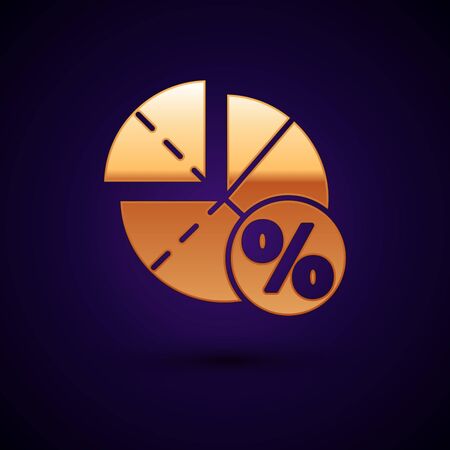Gold Graph, schedule, chart, diagram, infographic, pie graph icon isolated on black background. Vector Illustration.のイラスト素材