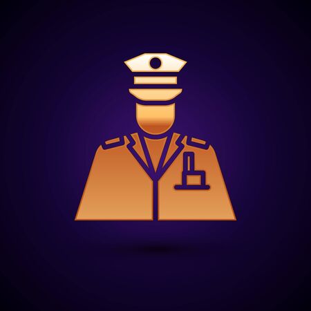 Gold Police officer icon isolated on black background. Vector Illustration.のイラスト素材