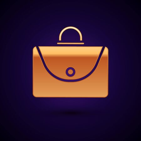 Gold Briefcase icon isolated on black background. Business case sign. Business portfolio. Vector Illustration.のイラスト素材