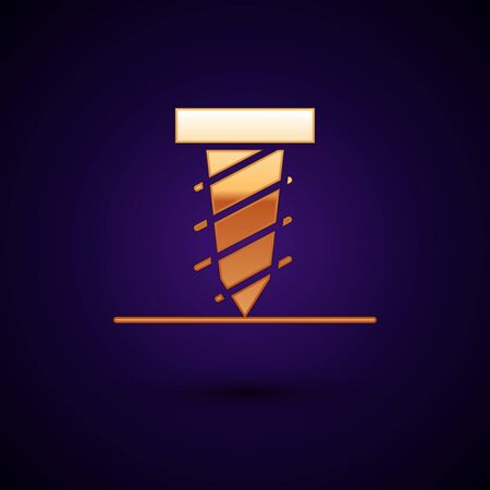 Gold Rotating drill digging a hole in a ground icon isolated on black background. Vector Illustrationのイラスト素材