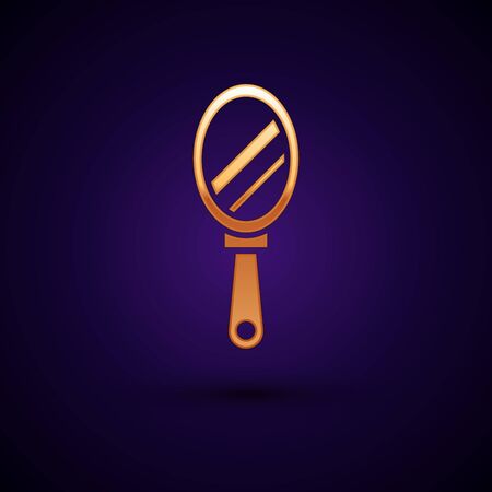 Gold Hand mirror icon isolated on dark blue background. Vector Illustration.のイラスト素材