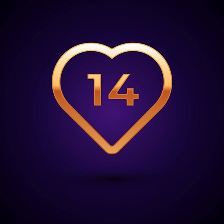 Gold Heart icon isolated on dark blue background. Romantic symbol linked, join, passion and wedding. Valentine day. February 14. Vector Illustration.のイラスト素材