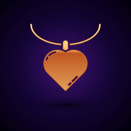Gold Necklace with heart shaped pendant icon isolated on black background. Jewellery decoration. International Happy Women Day. Vector Illustration.のイラスト素材