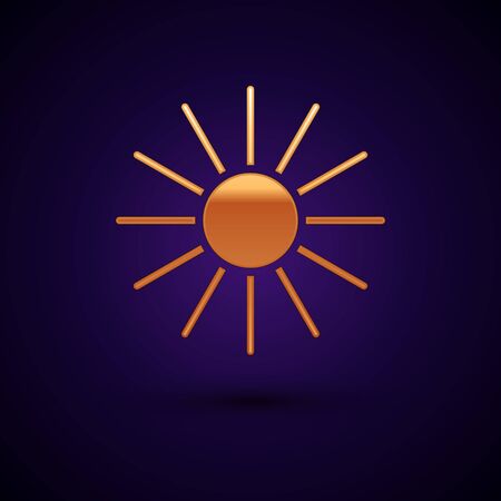 Gold Sun icon isolated on black background. Summer symbol. Good sunny day. Vector Illustration.のイラスト素材