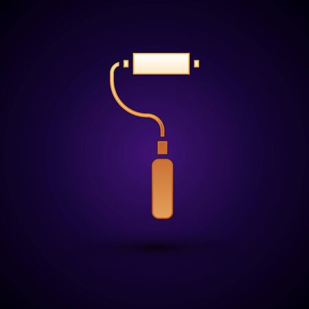 Gold Paint roller brush icon isolated on black background. Vector Illustrationのイラスト素材