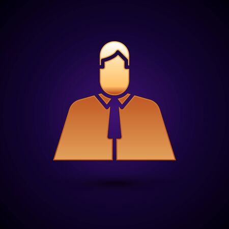 Gold Lawyer, attorney, jurist icon isolated on black background. Jurisprudence, law or court icon. Vector Illustrationのイラスト素材
