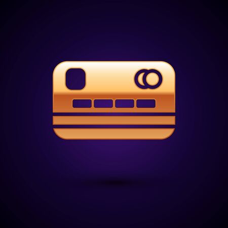 Gold Credit card icon isolated on black background. Online payment. Cash withdrawal. Financial operations. Shopping sign. Vector Illustration.のイラスト素材