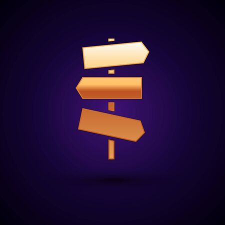 Gold Road traffic sign. Signpost icon isolated on black background. Pointer symbol. Street information sign. Direction sign. Vector Illustration.のイラスト素材
