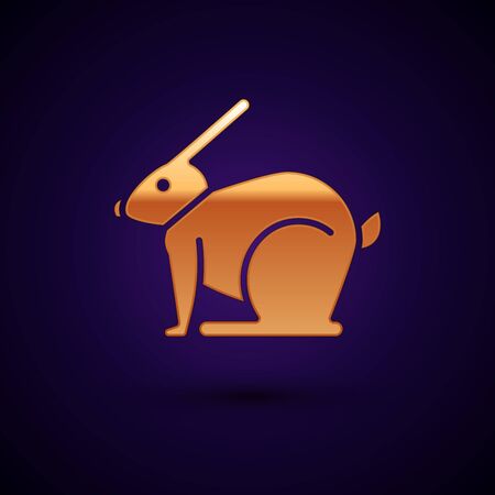 Gold Easter rabbit icon isolated on black background. Easter Bunny. Vector Illustration.のイラスト素材