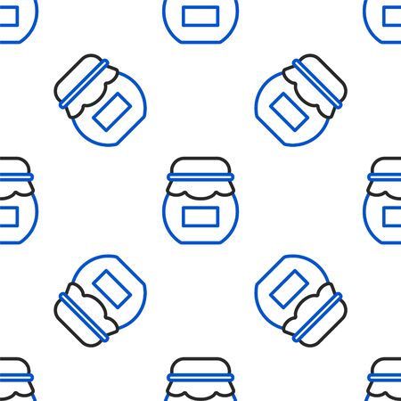 Line Jar of honey icon isolated seamless pattern on white background. Food bank. Sweet natural food symbol. Colorful outline concept. Vectorのイラスト素材