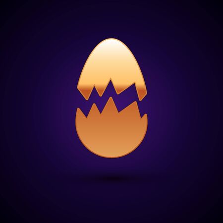 Gold Broken egg icon isolated on black background. Happy Easter. Vector Illustrationのイラスト素材