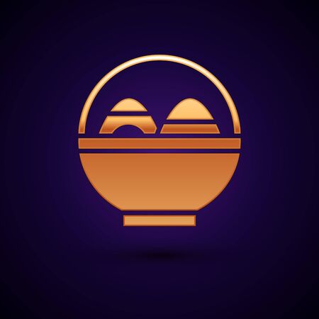 Gold Basket with easter eggs icon isolated on black background. Happy Easter. Vector Illustrationのイラスト素材