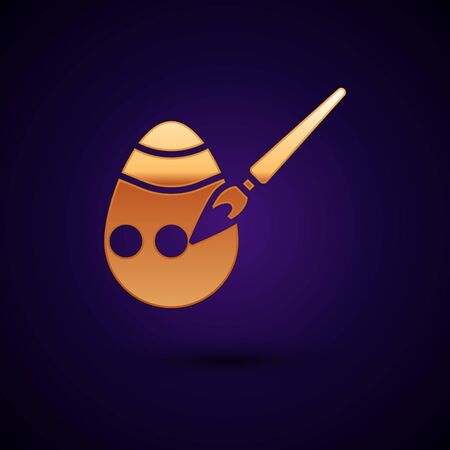 Gold Easter egg and paint brush icon isolated on black background. Happy Easter. Vector Illustration.のイラスト素材