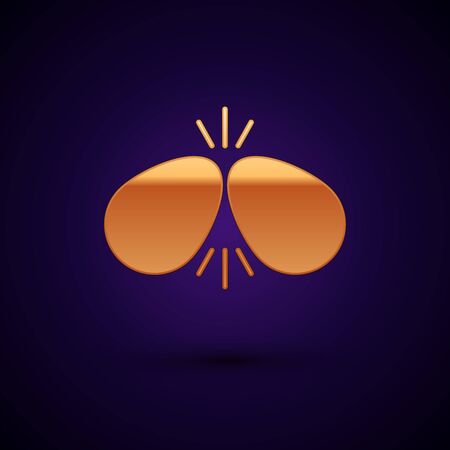 Gold Easter eggs icon isolated on black background. Two eggs cracking each other. Happy Easter. Vector Illustrationのイラスト素材