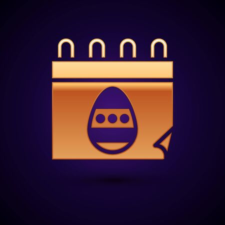 Gold Calendar with Easter egg icon isolated on black background. Spring Christian Holiday symbol. Vector Illustrationのイラスト素材