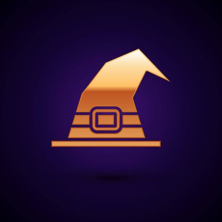 Gold Witch hat icon isolated on black background. Happy Halloween party. Vector Illustrationのイラスト素材