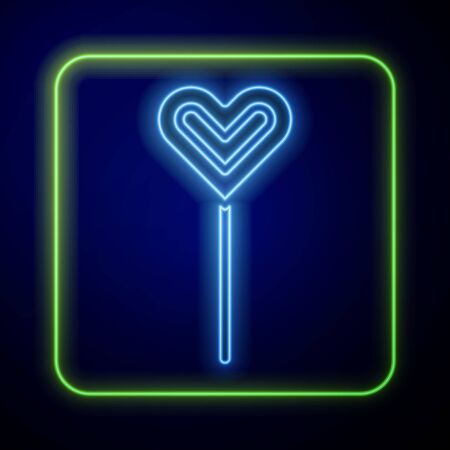 Glowing neon Lollipop icon isolated on blue background. Food, delicious symbol. Vectorのイラスト素材