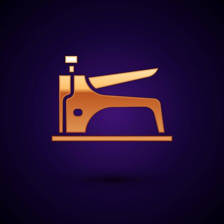 Gold Construction stapler icon isolated on black background. Working tool. Vector Illustrationのイラスト素材