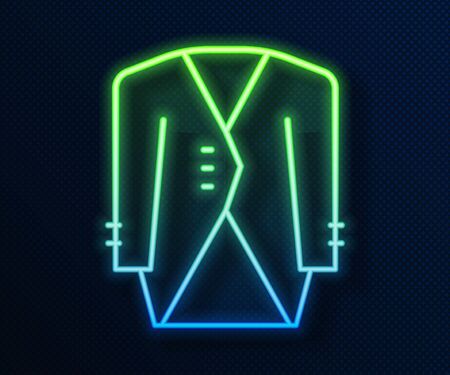 Glowing neon line Suit icon isolated on blue background. Tuxedo. Wedding suits with necktie. Vectorのイラスト素材