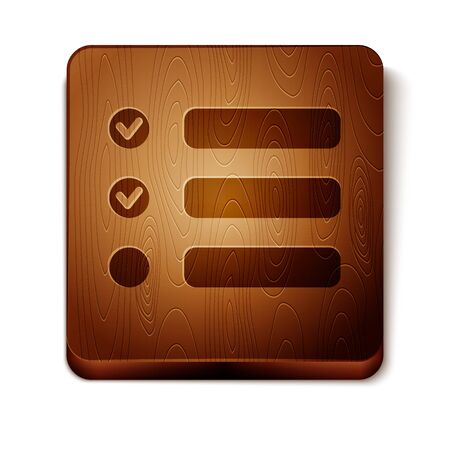 Brown Task list icon isolated on white background. Control list symbol. Survey poll or questionnaire feedback form. Wooden square button. Vector Illustrationのイラスト素材