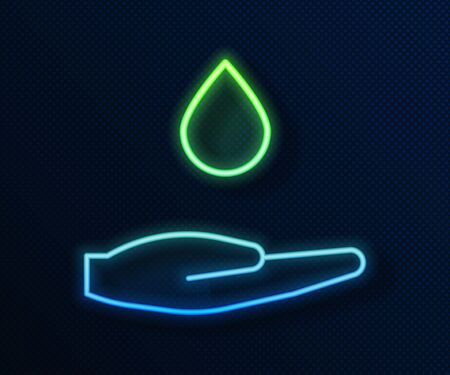 Glowing neon line Washing hands with soap icon isolated on blue background. Washing hands with soap to prevent virus and bacteria. Vector Illustrationのイラスト素材