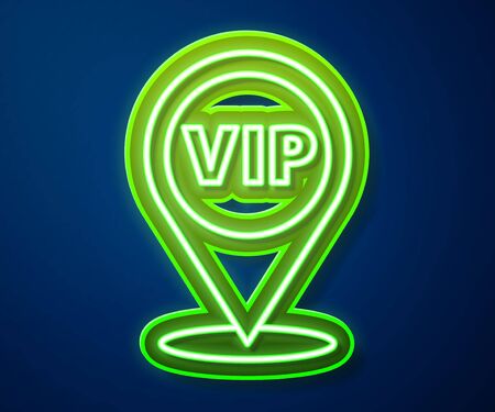 Glowing neon line Location Vip icon isolated on blue background. Vectorのイラスト素材