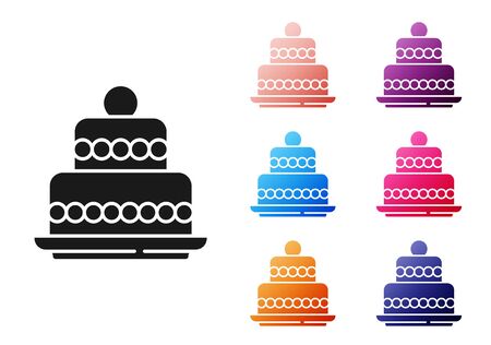 Black Cake icon isolated on white background. Happy Birthday. Set icons colorful. Vector.のイラスト素材
