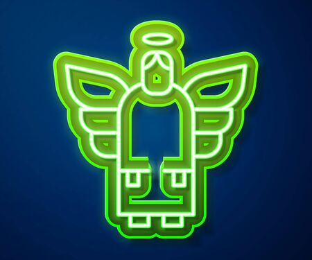 Glowing neon line Christmas angel icon isolated on blue background. Vectorのイラスト素材